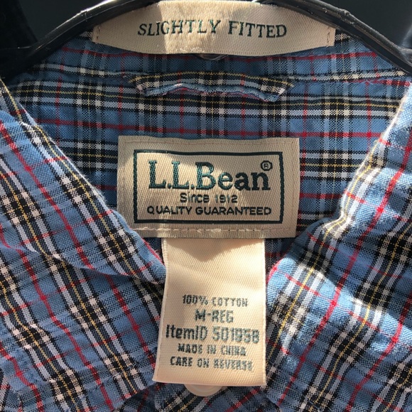 LL Bean Plaid Seersucker SS Men’s Shirt Medium - Picture 5 of 7